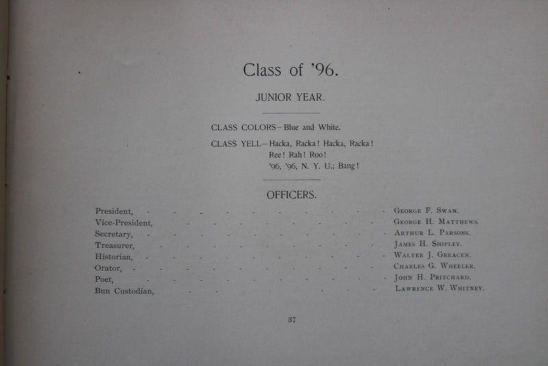 1896 THE VIOLET NEW YORK UNIVERSITY YEARBOOK - YB 3591