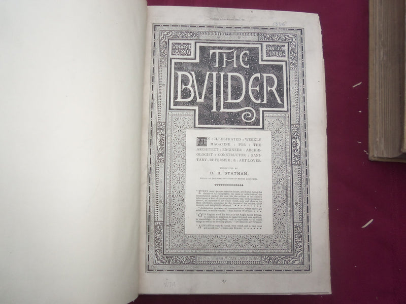 1898 JAN-DEC THE BUILDER U. K. MAGAZINE BOUND VOLUMES - 2 VOLS - FOLD OUTS - C 4