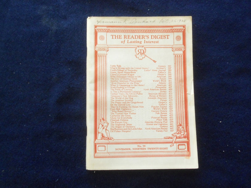 1928 NOVEMBER THE READER'S DIGEST SOFTCOVER BOOK - NUMBER 79 - J 8440