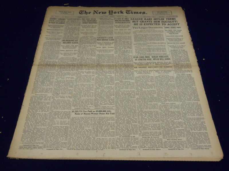 1936 MARCH 17 NEW YORK TIMES - LEAGUE BARS HITLER TERMS - NT 1851