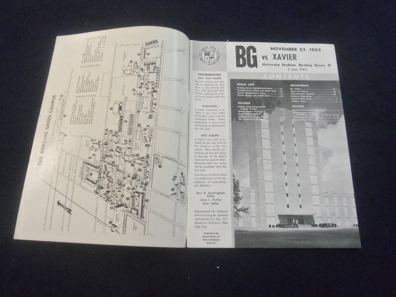 1963 NOV 23 FOOTBALL PROGRAM - BOWLING GREEN ST UNIV VS XAVIER UNIV - SP 9337Q