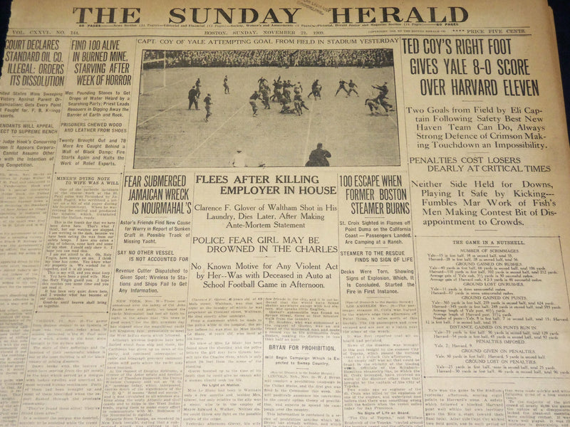 1909 NOV 21 THE BOSTON HERALD - COURT DECLARES STANDARD OIL CO. ILLEGAL - BH 394