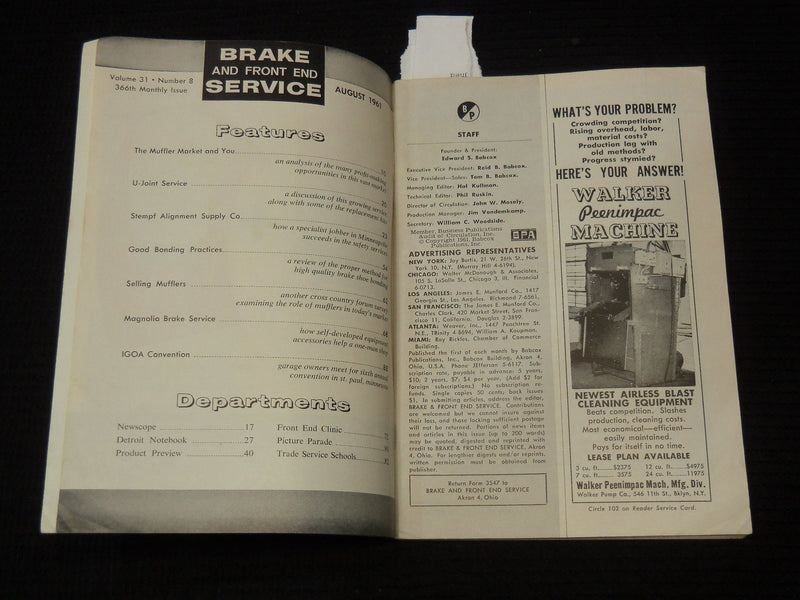 1961 AUGUST BRAKE AND FRONT END SERVICE MAGAZINE - U JOINT SERVICE - K 2645