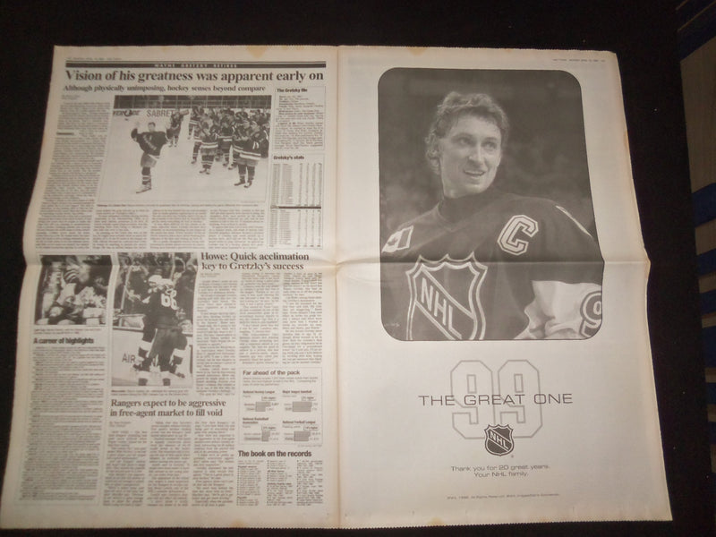 1999 APRIL 19 USA TODAY NEWSPAPER - WAYNE GRETZKY SAYS GOODBYE, RETIRES- NP 8024