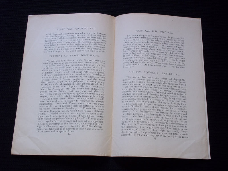 1917 WHEN WILL THE WAR END SOFTCOVER BOOK BY LLOYD GEORGE - J 7170