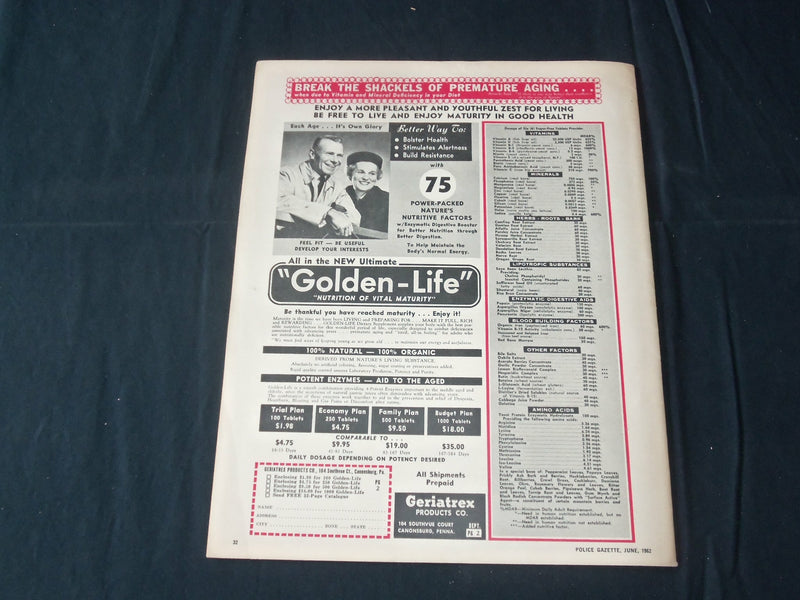 1962 JUNE THE NATIONAL POLICE GAZETTE MAGAZINE - GRACE KELLY - B 5714