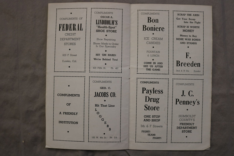1943 EUREKA HIGH SCHOOL FOOTBALL PROGRAMS - LOT OF 3 - K 3445