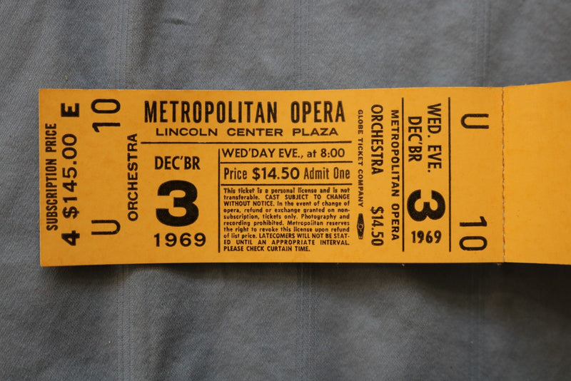 1969 METROPOLITAN OPERA UNUSED TICKETS - LOT OF 5 - K 3141