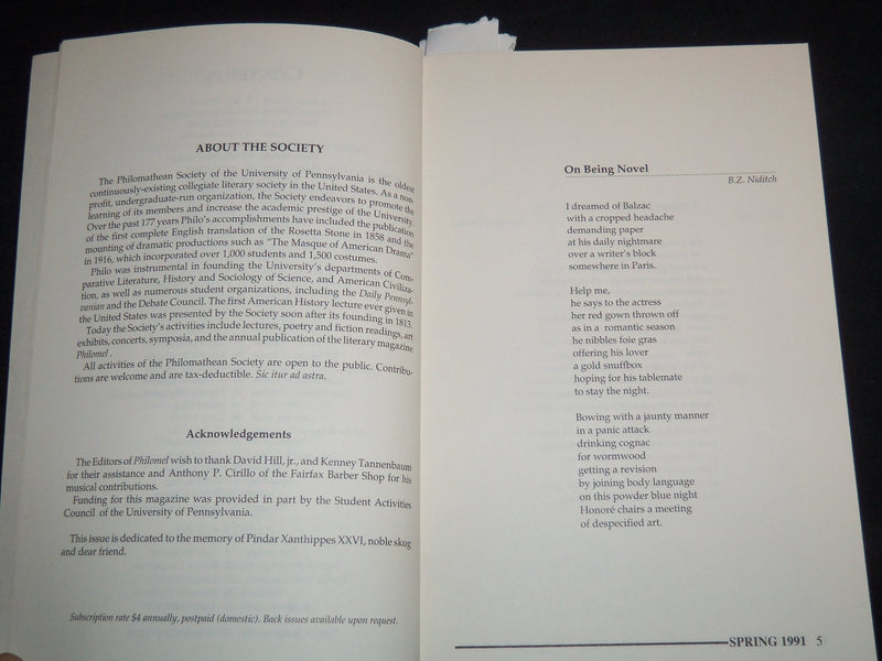 1991 SPRING PHILOMEL LITERARY MAGAZINE LOT OF 2 COPIES - VOLUME 26 - J 8926
