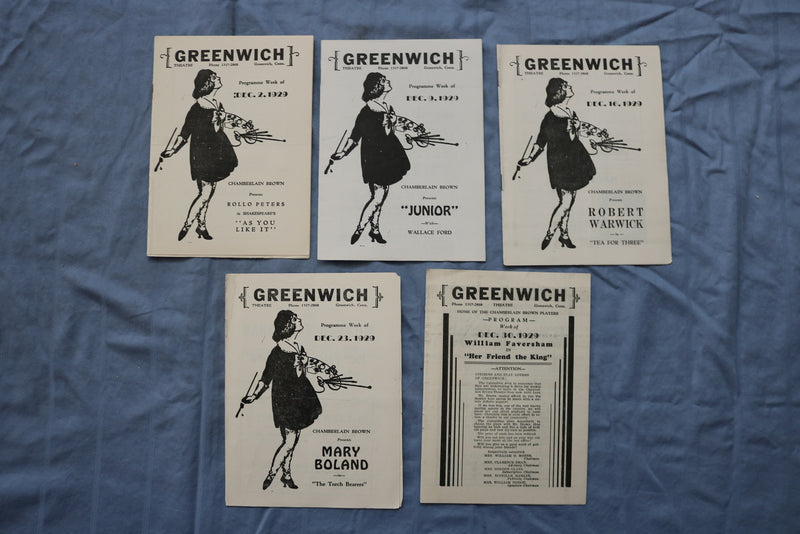 1929-1930 GREENWICH THEATRE PROGRAMS - LOT OF 26 +2 WINTER ANNOUNCEMENTS- O 3739