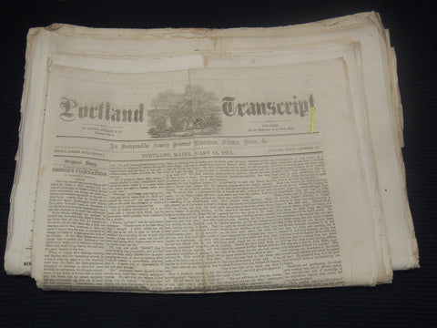 1871 PORTLAND TRANSCRIPT NEWSPAPER LOT OF 14 ISSUES - MAINE - NP 3297Q