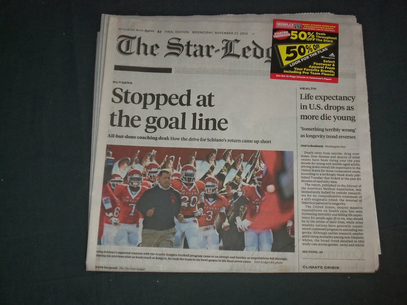 2019 NOV 27 THE STAR-LEDGER NEWSPAPER - GREG SCHIANO RUTGERS DEAL STOPPED