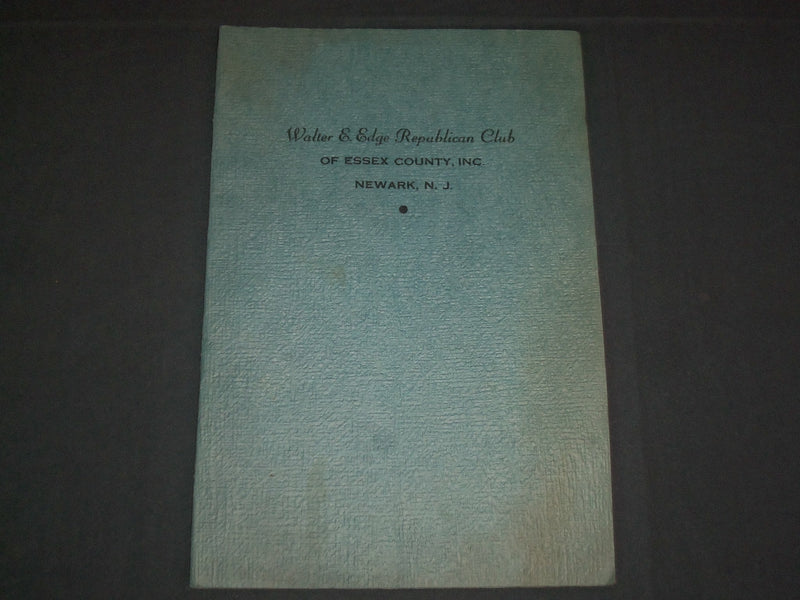 1937 WALTER EDGE REPUBLICAN CLUB DINNER PROGRAM - NEWARK NEW JERSEY - J 3957