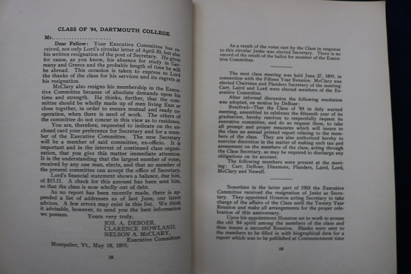 1909-1914 DARTMOUTH 1884 SOFTCOVER BOOK - K 1337