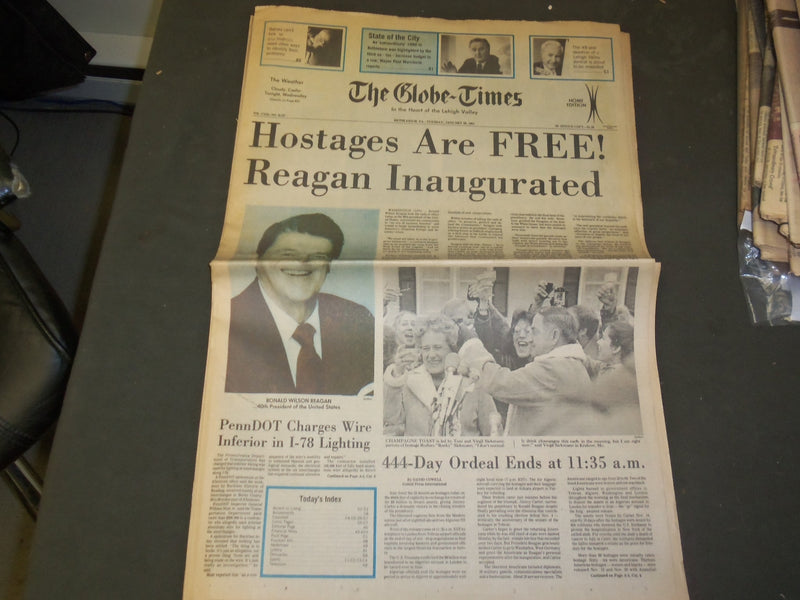 1981 JANUARY 20 THE GLOBE-TIMES - HOSTAGES FREED - REAGAN INAUGURATION - NP 3189