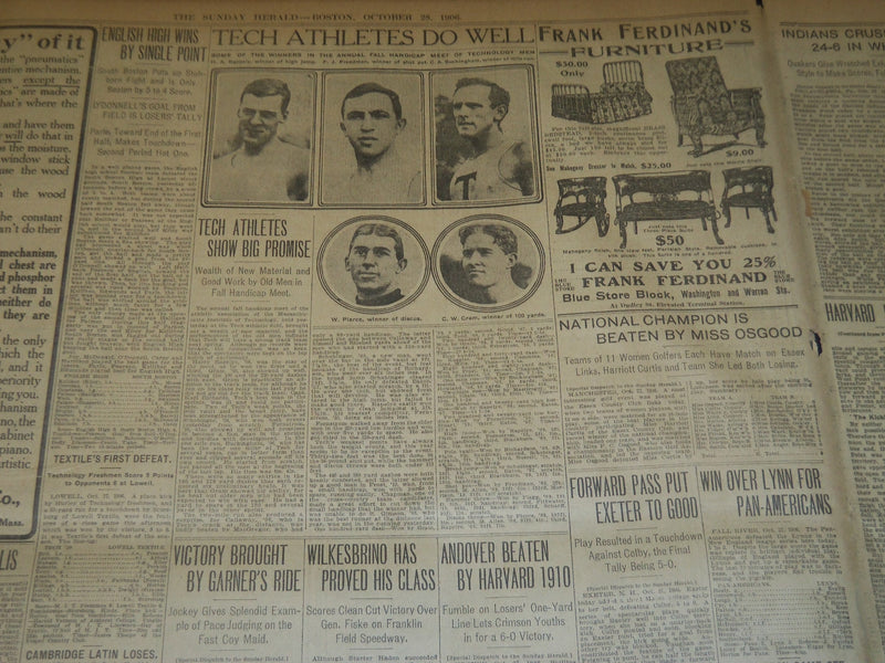 1906 OCTOBER 28 THE BOSTON HERALD - HARVARD 5 WEST POINT 0 - DARTMOUTH 0 - BH 93