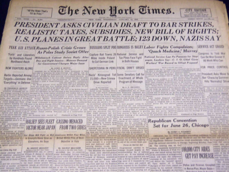 1944 JANUARY 12 NEW YORK TIMES - ROOSEVELT STATE OF THE UNION ADDRESS - NT 2592