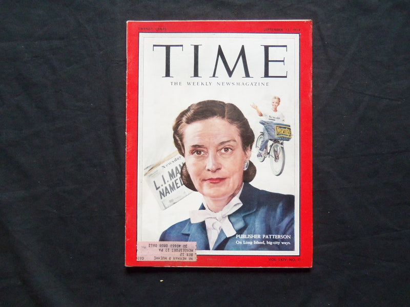 1954 SEPTEMBER 13 TIME MAGAZINE - PUBLISHER ALICIA PATTERSON - T 1451