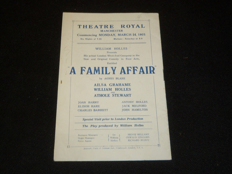 1921 A FAMILY AFFAIR THEATRE ROYAL MANCHESTER PROGRAM - AILSA GRAHAME - J 5387