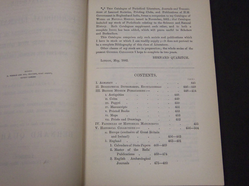 1882 PERIODICAL LITERATURE CATALOGUE BERNARD QUARITCH PART 3 - KD 2087