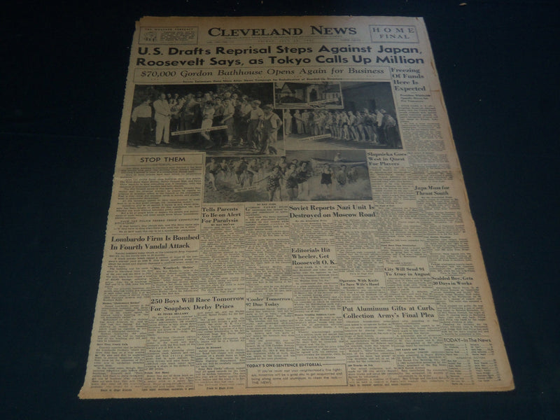 1941 JULY 25 CLEVELAND NEWS NEWSPAPER - U. S. DRAFTS JAPAN REPRISAL - NT 7468