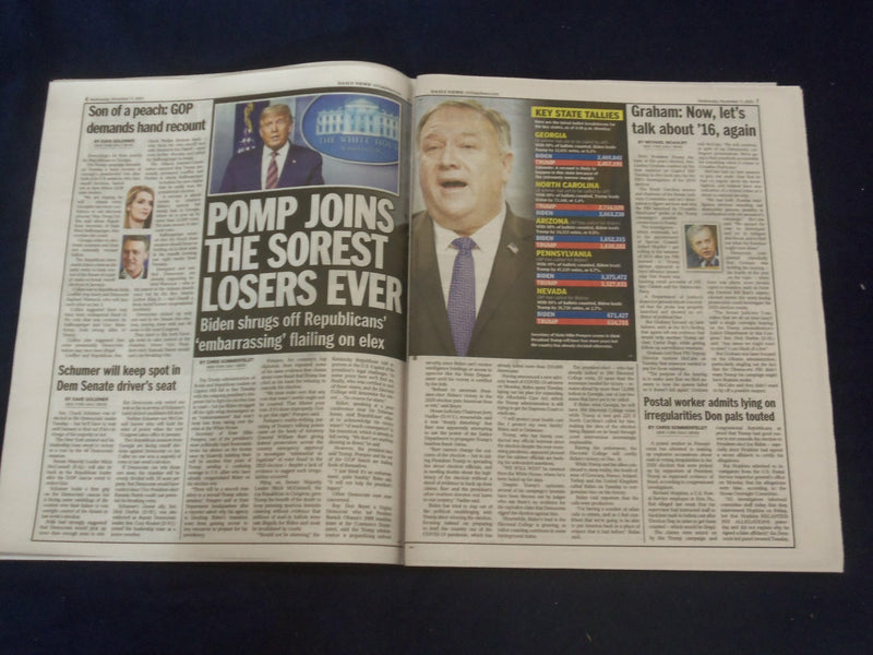 2020 NOV 11 NEW YORK DAILY NEWS NEWSPAPER - POMPEO & TRUMP TRY TO FLIP ELECTION