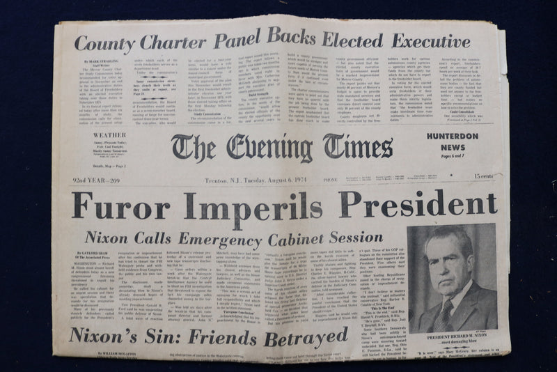 1974 AUGUST 6-11 HUNTERDON COUNTY NEWSPAPER - RICHARD NIXON - LOT OF 4- NP 8859