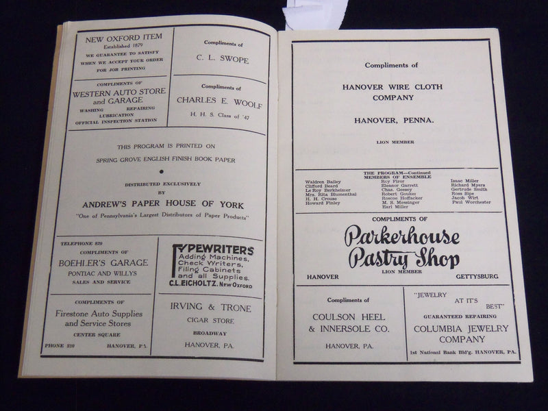 1941 THE BARS AND STRIPES MINSTREL PROGRAM - HANOVER, PENNSYLVANIA - J 8982