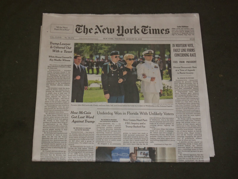 2018 AUGUST 30 NEW YORK TIMES - JOHN MCCAIN FUNERAL