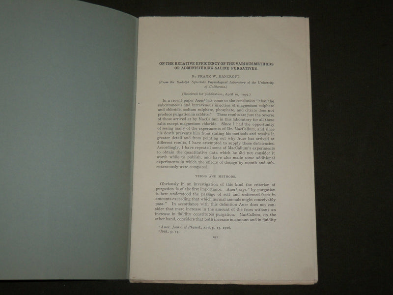 1907 ADMINISTERING SALINE PURGATIVES EFFICIENCY SOFTCOVER BOOK - J 7122