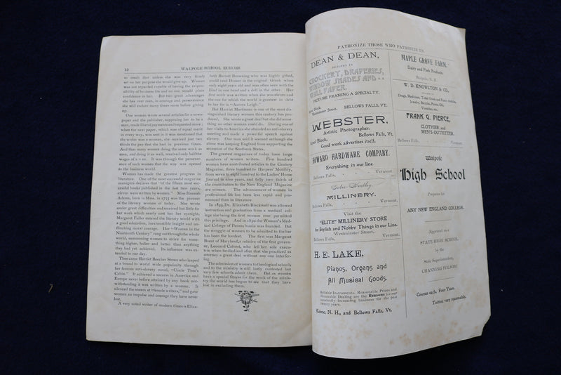1902 JUNE SCHOOL ECHOES - COMMENCEMENT NUMBER - WALPOLE, NH - SOFTCOVER - K 1457
