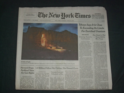 2019 JUNE 18 NEW YORK TIMES- TEHRAN SAYS IT IS CLOSE TO EXCEEDING URANIUM LIMITS
