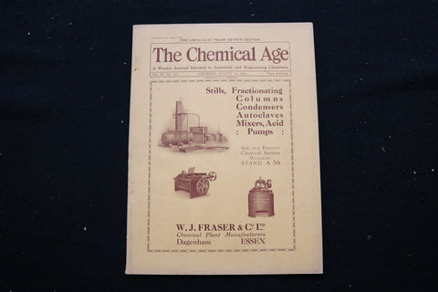 1924 AUGUST 16 THE CHEMICAL AGE MAGAZINE - W.J. FRASER & CO. COVER - SP 4190ZC
