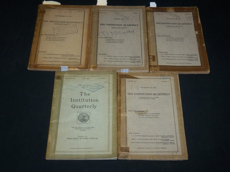 1914-1923 THE INSTITUTION QUARTERLY PSYCHOPATHIC MAGAZINE LOT OF 5 - WR 572B