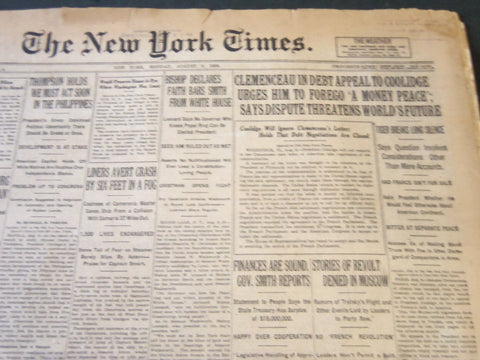 1926 AUGUST NEW 9 YORK TIMES - CLEMENCEAU IN DEBT APPEAL TO COOLIDGE - NT 5572