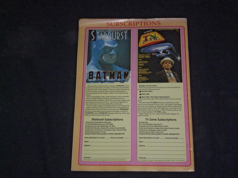 1989 NOVEMBER/DECEMBER TV ZONE MAGAZINE - DOCTOR WHO & STAR TREK - CW 1065