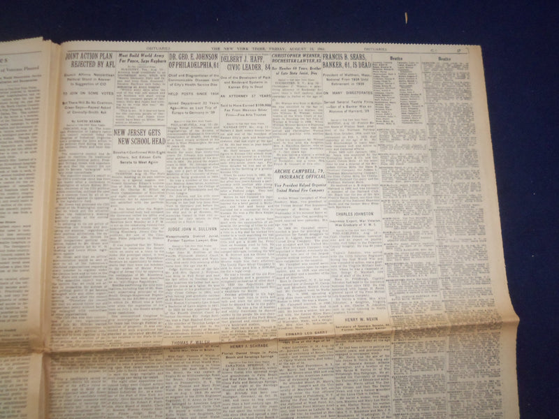 1943 AUG 18 NEW YORK TIMES - FOE EVACUATING SICILY UNDER RAIN OF BOMBS - NP 6549