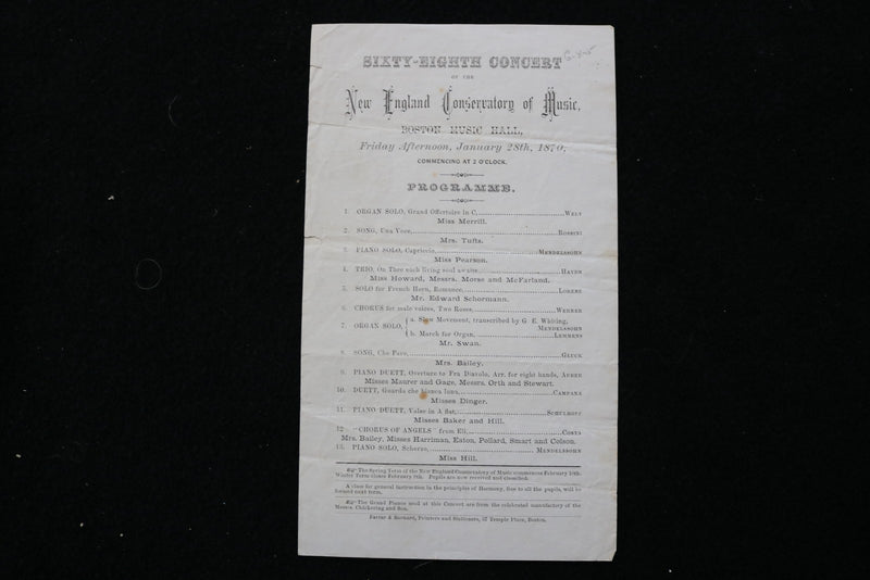 1870 JANUARY 28 NEW ENGLAND CONSERVATORY OF MUSIC PROGRAM - K 3079