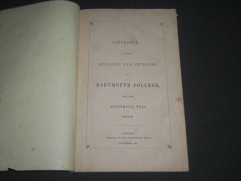 1847-1848 DARTMOUTH COLLEGE CATALOGUE - SOFTCOVER - J 2337