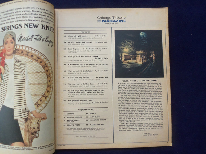 1970 MARCH 15 CHICAGO TRIBUNE MAGAZINE SECTION - CHICAGO'S TUNNEL KINGS- NP 6403