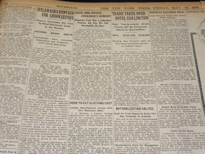 1920 MAY 14 NEW YORK TIMES - WILSON REBUKES CONGRESS IN VETO - NT 8676