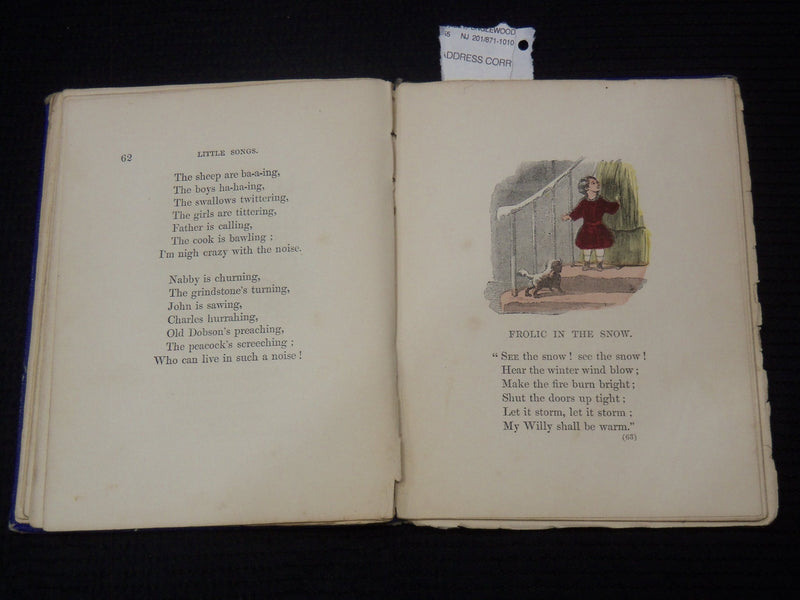 1856 LITTLE SONGS ILLUSTRATED BOOK BY MRS. FOLLEN - HARDCOVER - K 2199