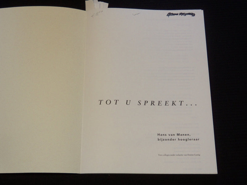 1992 TOT U SPREEKT SOFTCOVER BOOK BY HANS VAN MANEN - DUTCH - KD 5981R