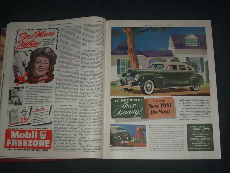 1940 NOVEMBER 23 THE SATURDAY EVENING POST MAGAZINE- ILLUSTRATED COVER- SP 2475B