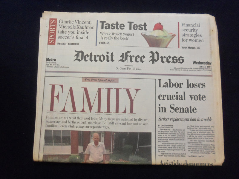 1994 JULY 13 DETROIT FREE PRESS NEWSPAPER -LABOR LOSES VOTE IN SENATE - NP 7231