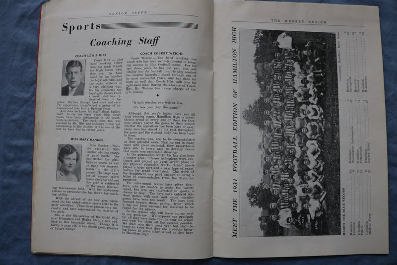1932 SENIOR ISSUE HAMILTON HIGH SCHOOL WEEKLY REVIEW - OHIO - SOFTCOVER - K 310