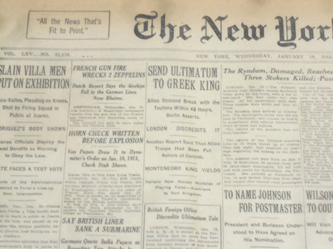 1916 JANUARY 19 NEW YORK TIMES - SEND ULTIMATUM TO GREEK KING - NT 9072