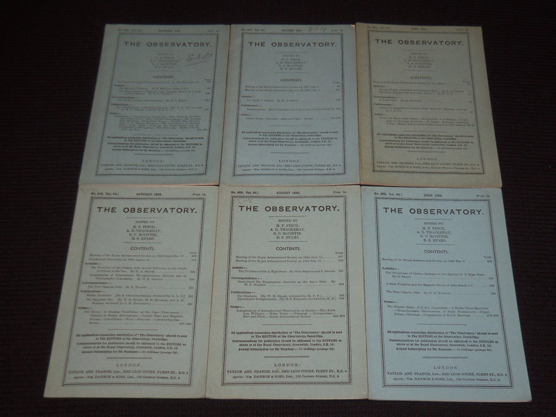 1937-1953 THE OBSERVATORY MONTHLY REVIEW OF ASTRONOMY MAGAZINE LOT OF 20- O 2827