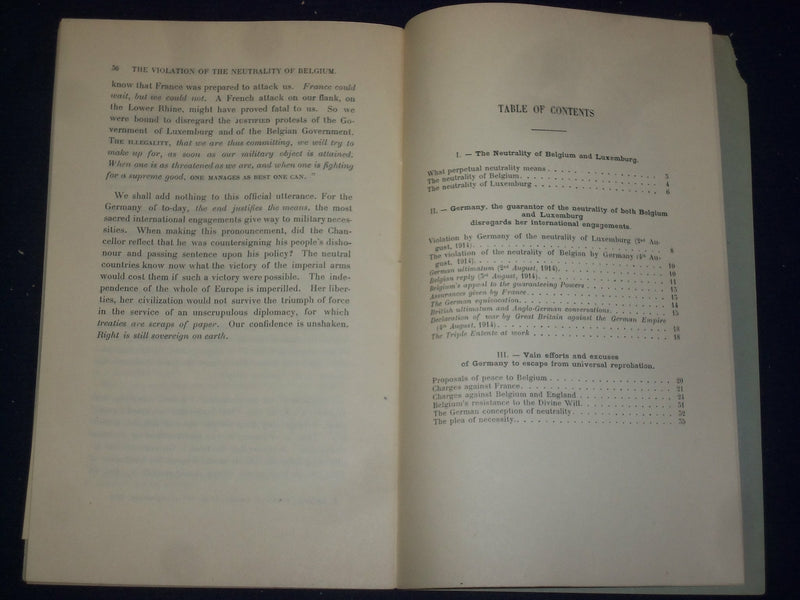 1915 THE VIOLATION BY GERMANY OF BELGIUM & LUXEMBERG BY ANDRE WEISS - J 4515