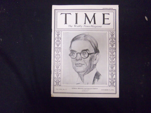 1926 OCTOBER 25 TIME MAGAZINE - GEORGE BRITTON MCCLELLAN HARVEY - T 76